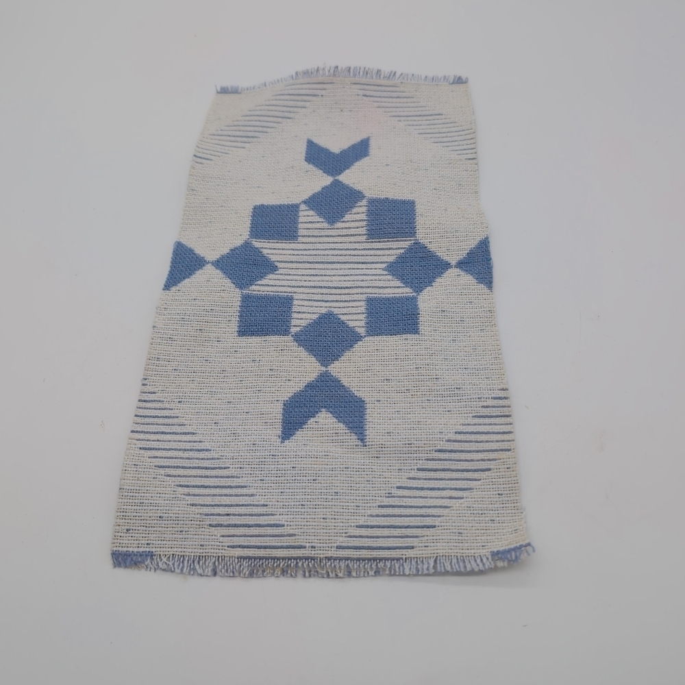 Dollhouse Rug Geometric Blue and Gray Patterned Textile 12.5 X 7 In - Picture 2 of 6